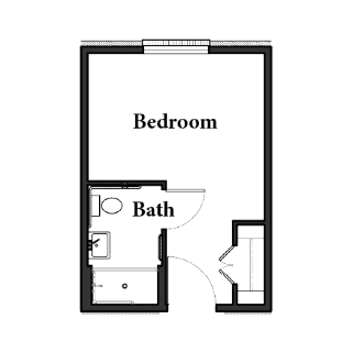 Assisted Living Studio B floor plan at Willow Brook in Delaware, Ohio, showing a studio-style assisted living suite layout.