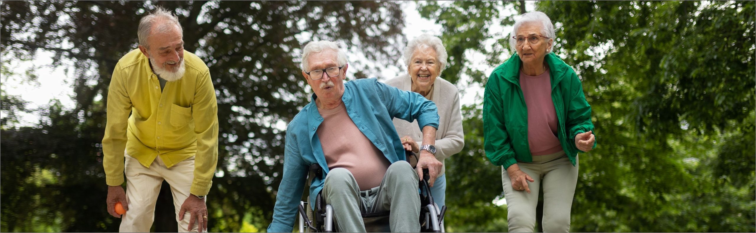 Wide desktop banner of the bocce ball scene at Willow Brook in Delaware, Ohio, used as the About page header for this senior living community.