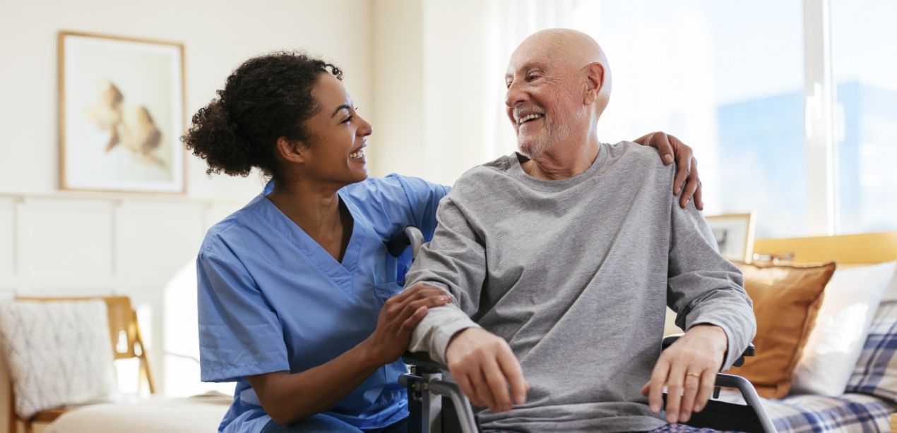 A warm assisted living moment at Willow Brook in Delaware, Ohio, used in the two-column section of the Assisted Living lifestyle page.