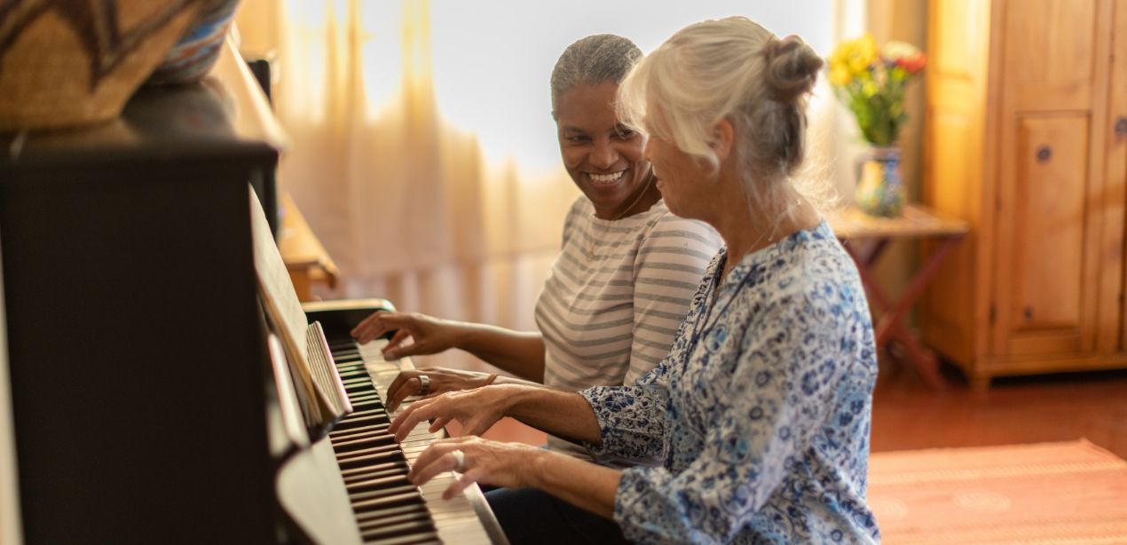 Music-filled memory care at Willow Brook in Delaware, Ohio, used in the two-column section of the Memory Care lifestyle page.