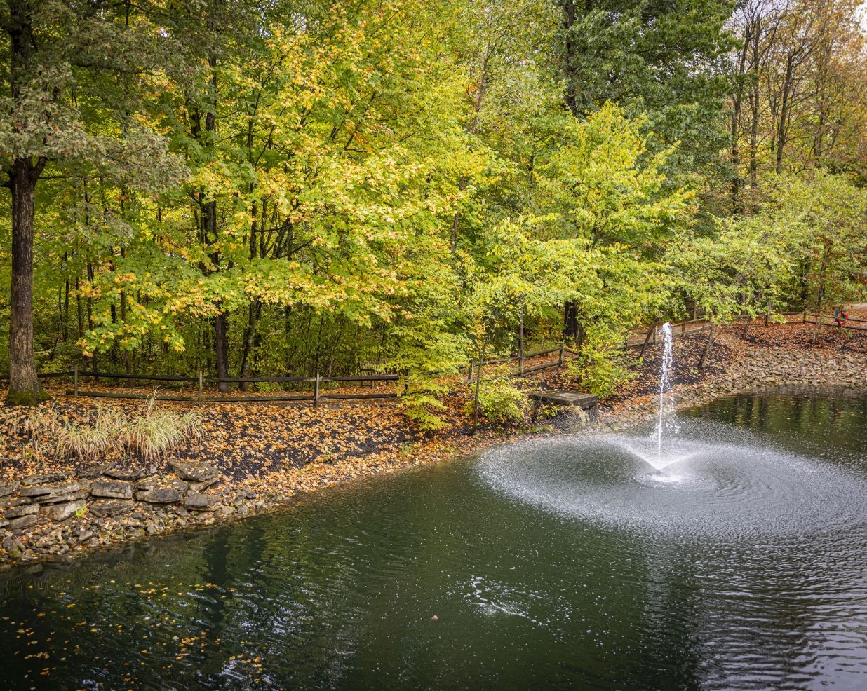 The pond and fountain on the Willow Brook Village campus in Delaware, Ohio, used in the general financial section image for this senior living community.